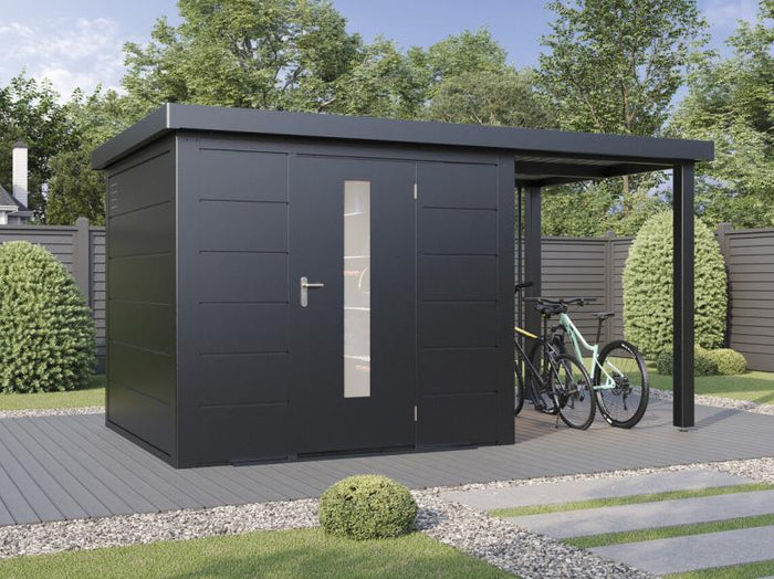 Wolff Finnhaus Metallgartenhaus Thorin 3924, Anthrazit, 1 flg, inkl. Seitendach 1,50 m rechts