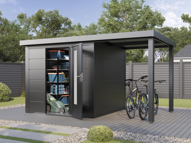 Wolff Finnhaus Metallgartenhaus Thorin 3924, Anthrazit, 1 flg, inkl. Seitendach 1,50 m rechts