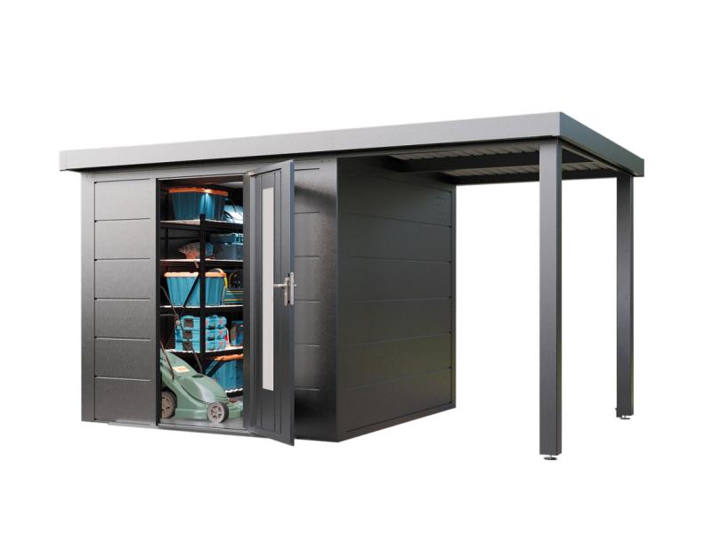 Wolff Finnhaus Metallgartenhaus Thorin 3924, Anthrazit, 1 flg, inkl. Seitendach 1,50 m rechts