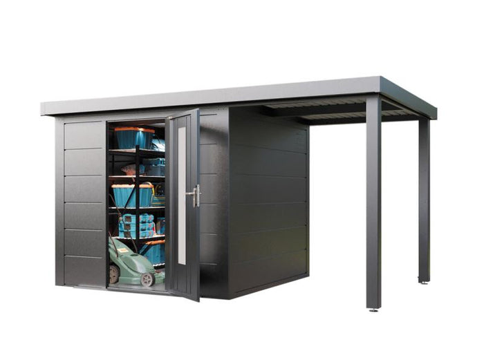 Wolff Finnhaus Metallgartenhaus Thorin 3924, Anthrazit, 1 flg, inkl. Seitendach 1,50 m rechts