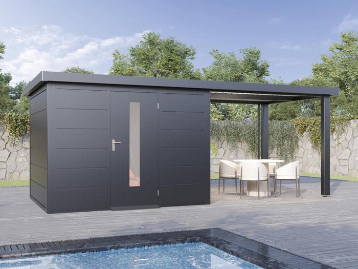 Wolff Finnhaus Metallgartenhaus Thorin 6024, Anthrazit, inkl. Seitendach 3 m