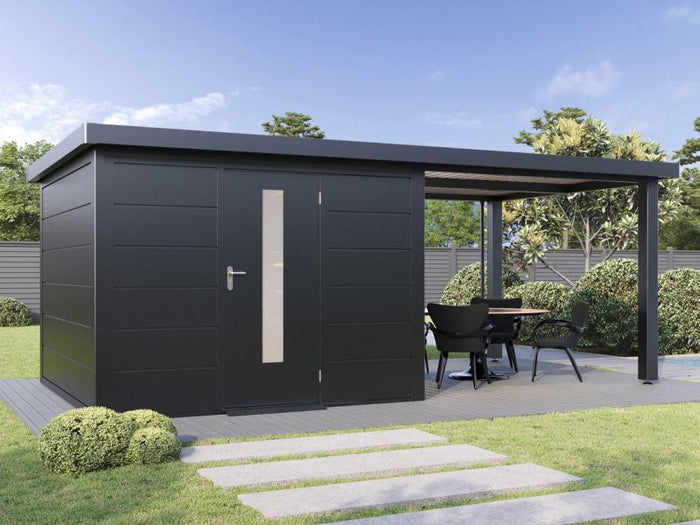 Wolff Finnhaus Metallgartenhaus Thorin 6030, Anthrazit, 1 flg, inkl. Seitendach 3 m