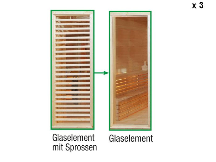 Wolff Finnhaus Paradiso Tauschwand 3 x (Glaselement mit Sprossen Tausch in Glaselement )