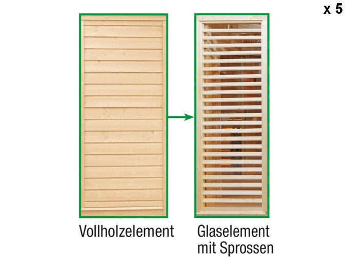 Wolff Finnhaus Paradiso Tauschwand 5 x (Vollholzelement Tausch in Glaselement mit Sprossen)