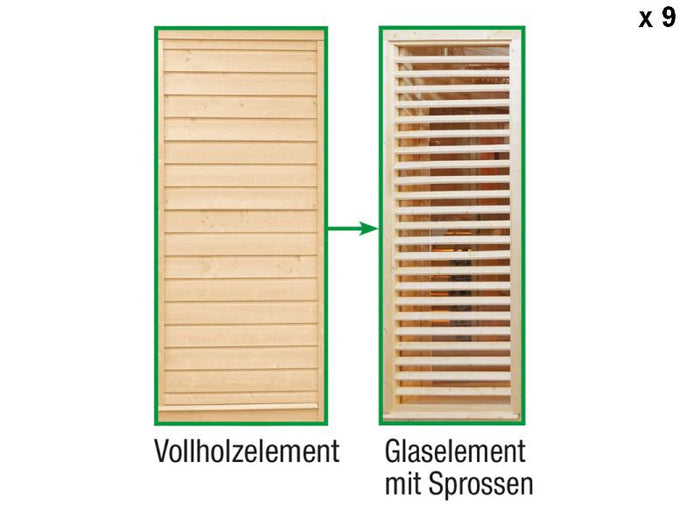 Wolff Finnhaus Paradiso Tauschwand 9 x (Vollholzelement Tausch in Glaselement mit Sprossen)