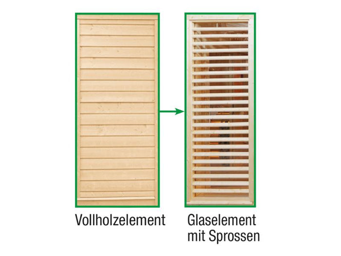 Wolff Finnhaus Paradiso Tauschwand (Vollholzelement Tausch in Glaselement mit Sprossen)