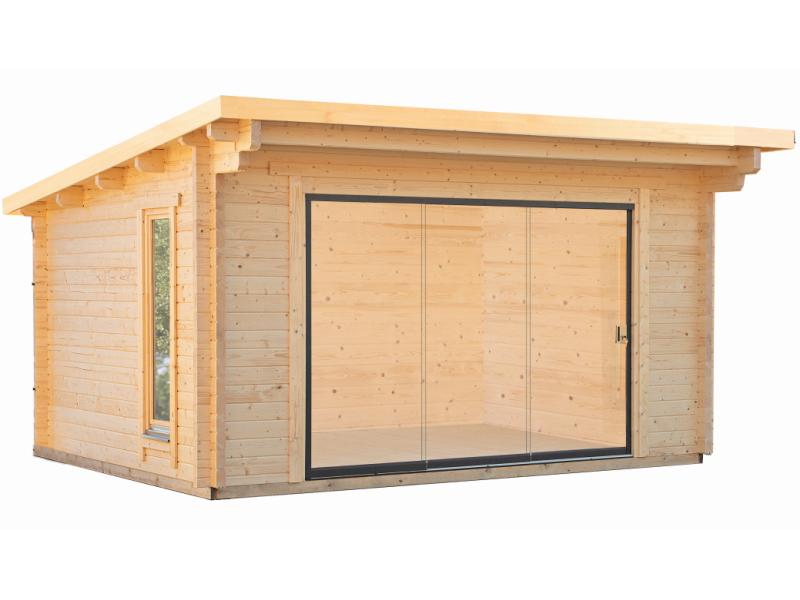 Wolff Finnhaus Pultdachhaus Alvina 44mm XL mit Schiebetür rechts öffnend