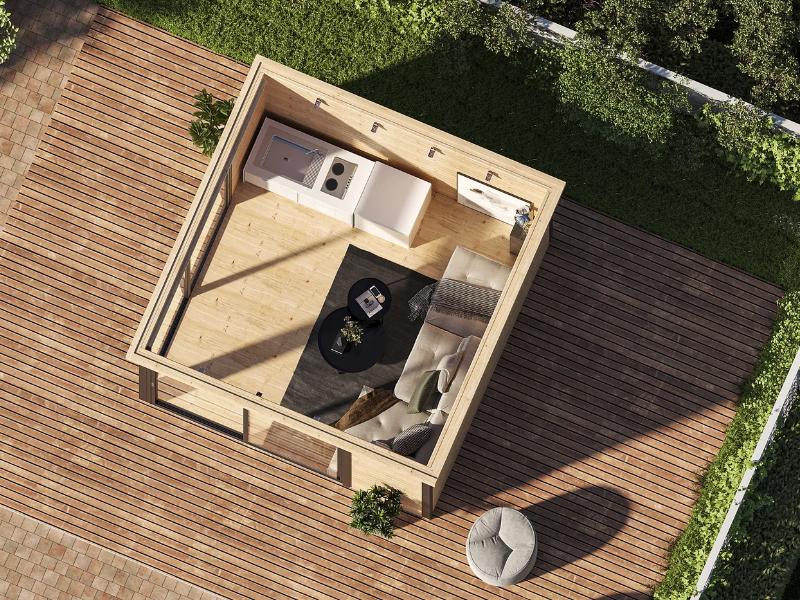 Wolff Finnhaus Pultdachhaus Studio 44-B Anthrazit mit 2 Schiebetüren