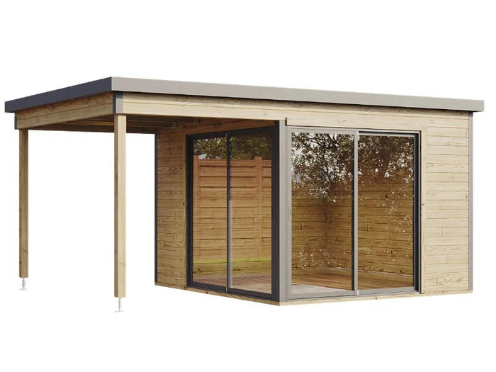Wolff Finnhaus Pultdachhaus Studio 44-B mit Seitendach und 2 Schiebetüren