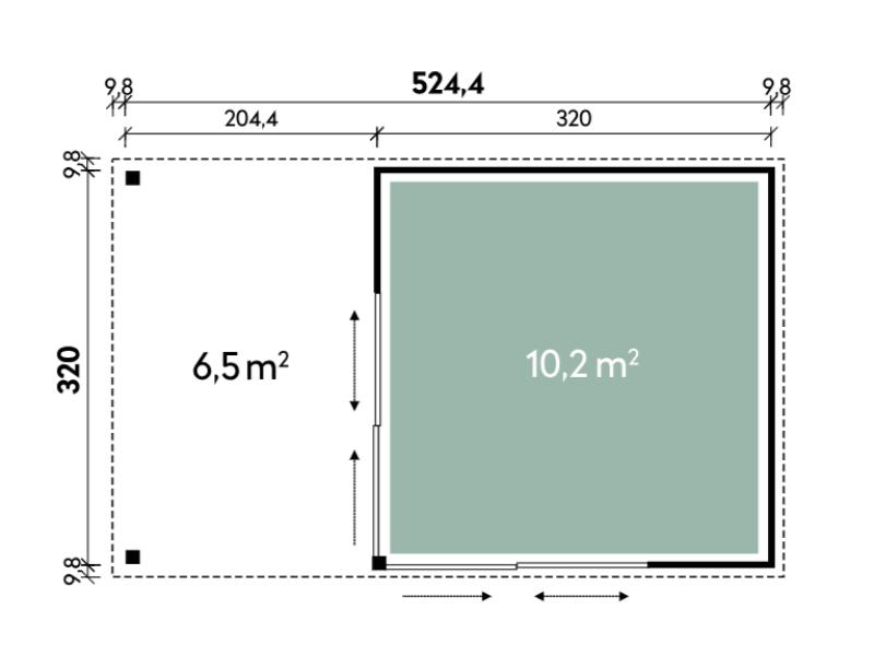 Wolff Finnhaus Pultdachhaus Studio 44-B mit Seitendach und 2 Schiebetüren