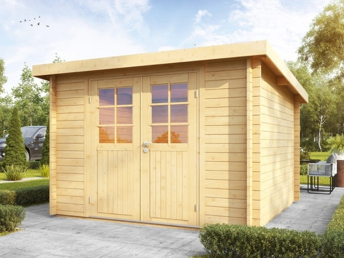 Wolff Finnhaus Pulti 34-B Typ 2 mit Halbglas-Tür naturbelassen