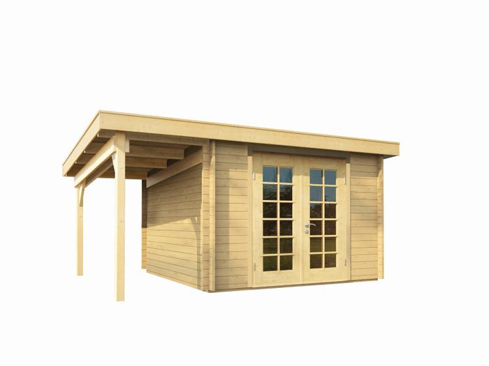 Wolff Finnhaus Pulti 34-B Typ 3 mit SD A und Vollglas-Tür naturbelassen