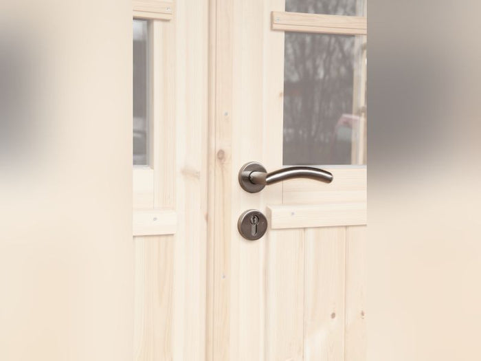 Wolff Finnhaus Pulti 34-B Typ 3 mit SD A und Vollglas-Tür naturbelassen