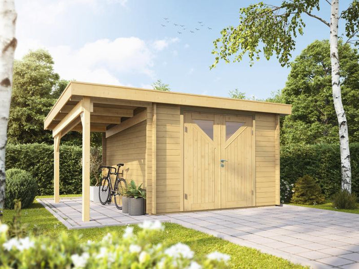 Wolff Finnhaus Pulti 34-B Typ 4 mit SD A und Dreieckglas-Tür naturbelassen