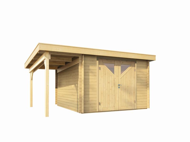 Wolff Finnhaus Pulti 34-B Typ 4 mit SD A und Dreieckglas-Tür naturbelassen