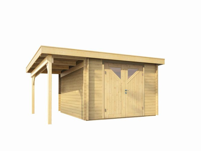 Wolff Finnhaus Pulti 34-B Typ 4 mit SD A und Dreieckglas-Tür naturbelassen