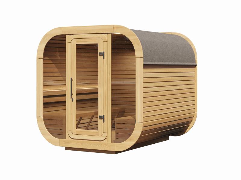 Wolff Finnhaus Sauna Luago 2x2 Bausatz Typ 3 Art 1, natur, inkl. Dacheindeckung und Vollglasfront