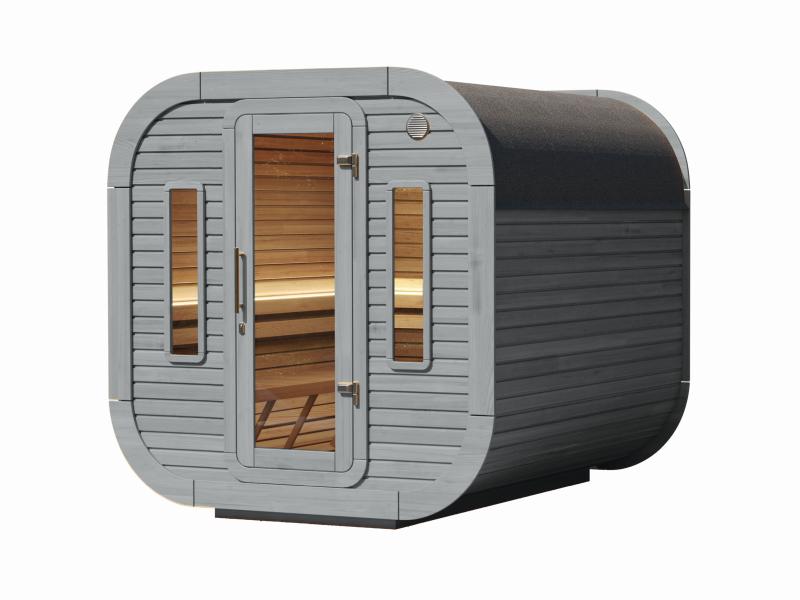 Wolff Finnhaus Sauna Luago 2x2 montiert Typ 2 Art 2, hellgrau, inkl. Dacheindeckung und Fenster