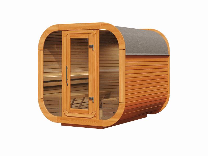 Wolff Finnhaus Sauna Luago 2x2 montiert Typ 3 Art 1, Kiefer, inkl. Dacheindeckung und Vollglasfront
