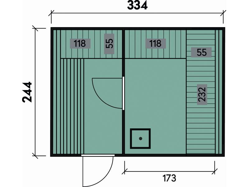 Wolff Finnhaus Sauna Luago 3x2 montiert Typ 3 Art 1, hellgrau, inkl. Dacheindeckung, Vollglasfront u
