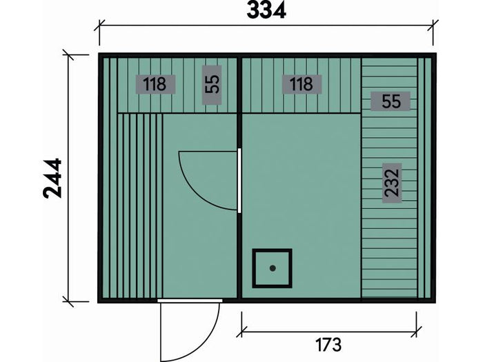 Wolff Finnhaus Sauna Luago 3x2 montiert Typ 3 Art 1, hellgrau, inkl. Dacheindeckung, Vollglasfront u