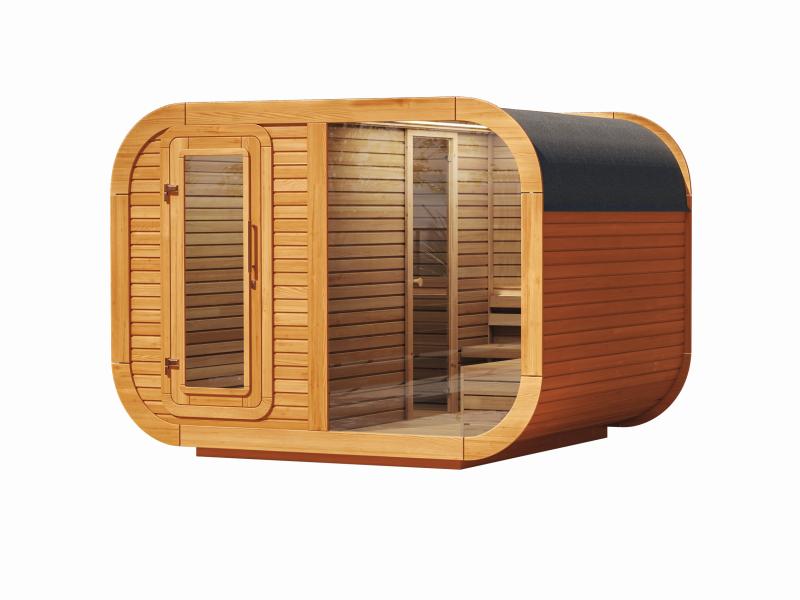 Wolff Finnhaus Sauna Luago 3x2 montiert Typ 3 Art 1, Kiefer, inkl. Dacheindeckung, Vollglasfront und