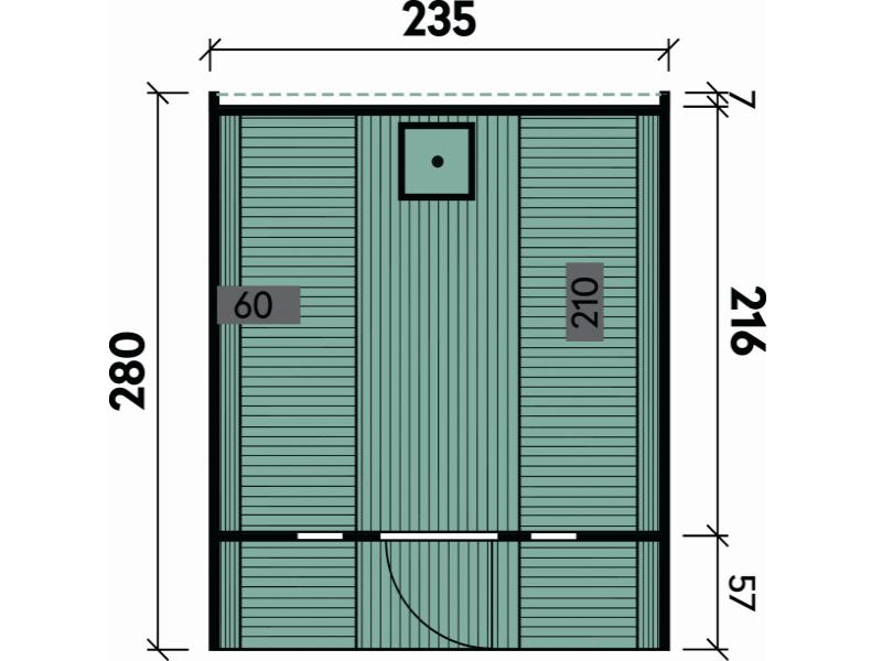 Wolff Finnhaus Saunafass 280 de luxe montiert DS schwarz Anstrich Hellgrau