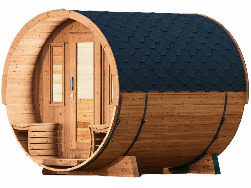 Wolff Finnhaus Saunafass 280 de luxe montiert DS schwarz Anstrich Kiefer