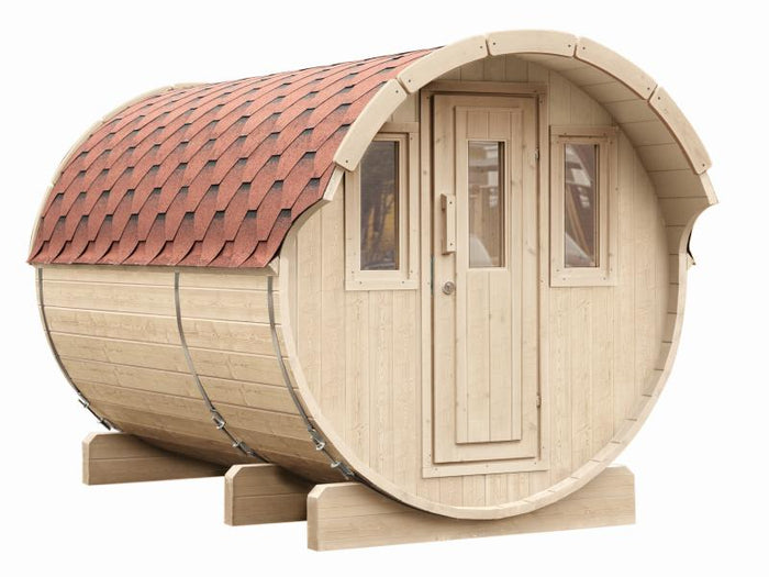 Wolff Finnhaus Saunafass 330 2-Raum montiert