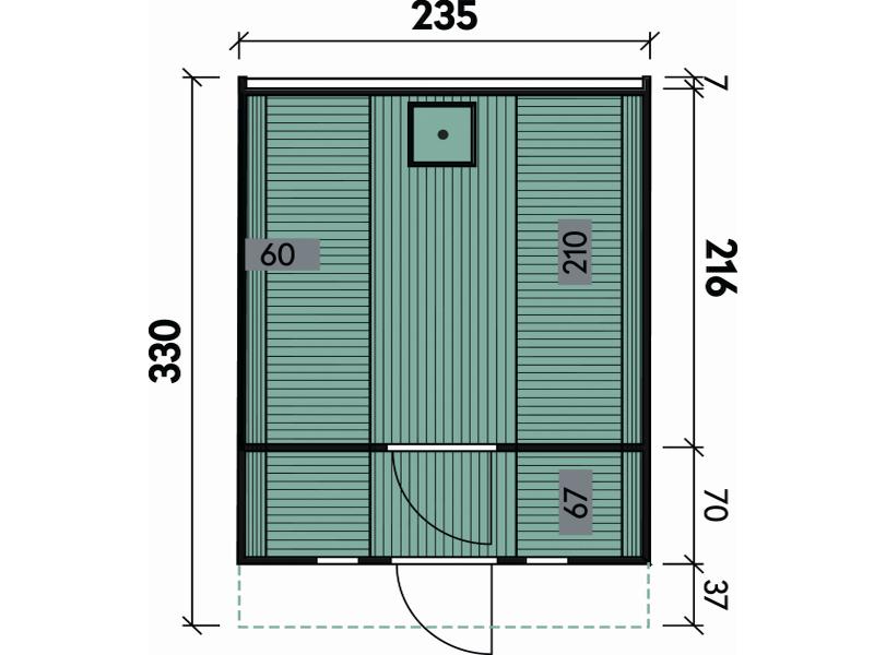 Wolff Finnhaus Saunafass 330 de luxe montiert DS schwarz Anstrich Hellgrau