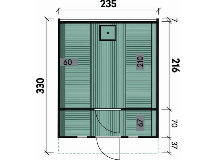 Wolff Finnhaus Saunafass 330 de luxe montiert DS schwarz Anstrich Hellgrau