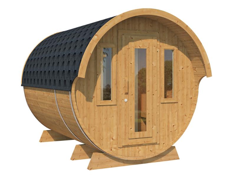 Wolff Finnhaus Saunafass 330 de luxe Thermoholz montiert DS schwarz