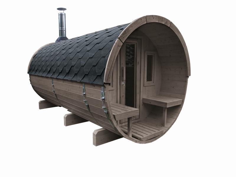 Wolff Finnhaus Saunafass 400 2-Raum montiert DS schwarz, Hellgrau