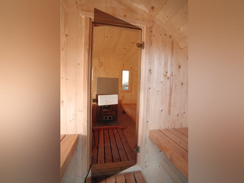 Wolff Finnhaus Saunafass 400 2-Raum montiert DS schwarz, Hellgrau