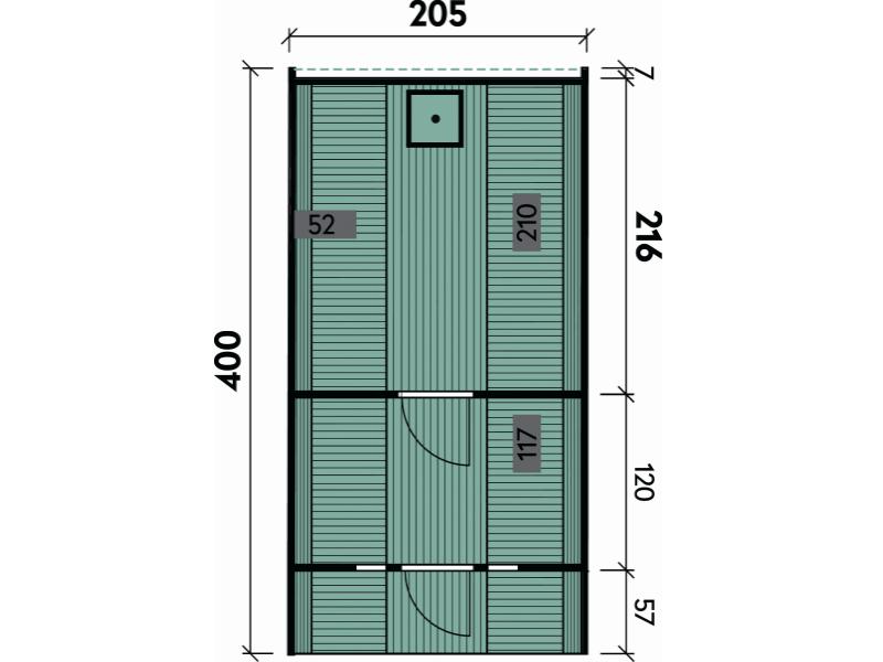 Wolff Finnhaus Saunafass 400 2-Raum montiert DS schwarz, Kiefer