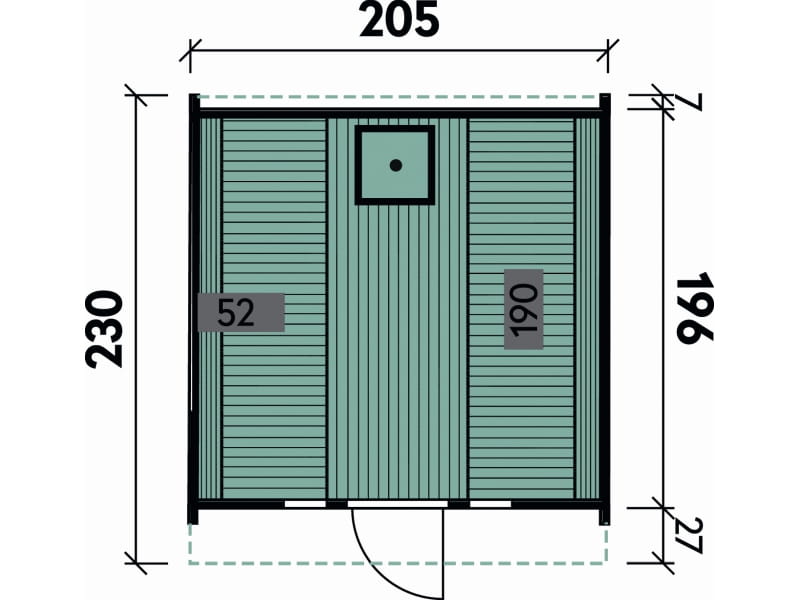 Wolff Finnhaus Saunafass Basic 230 montiert DS schwarz Anstrich Hellgrau