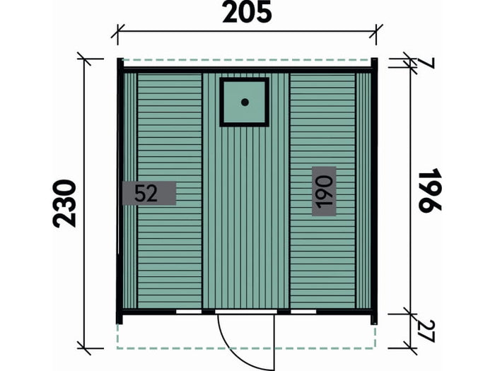Wolff Finnhaus Saunafass Basic 230 montiert DS schwarz Anstrich Hellgrau
