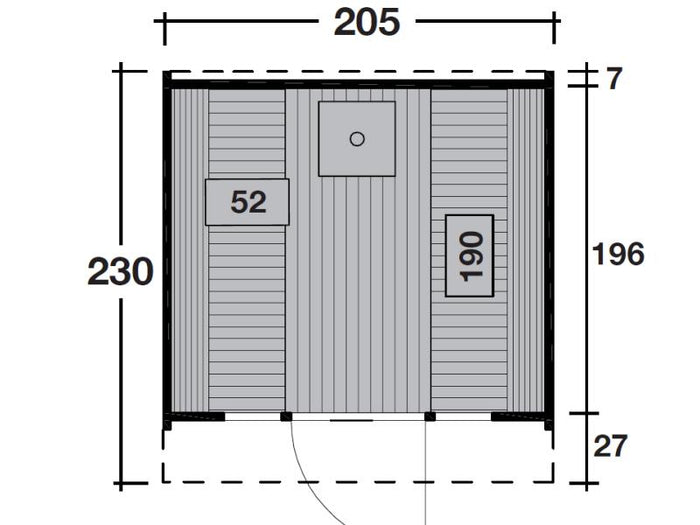 Wolff Finnhaus Saunafass Basic 230 montiert mit roten Dachschindeln