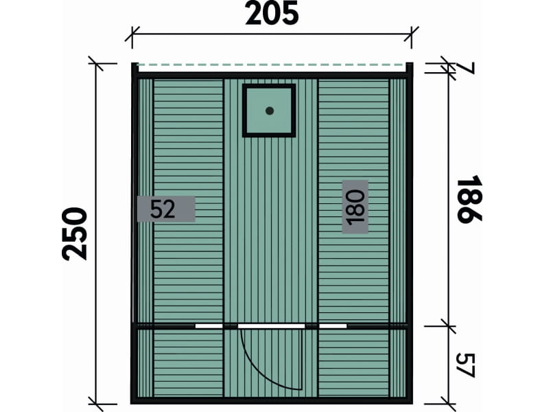 Wolff Finnhaus Saunafass Basic 250 montiert DS schwarz Anstrich Hellgrau