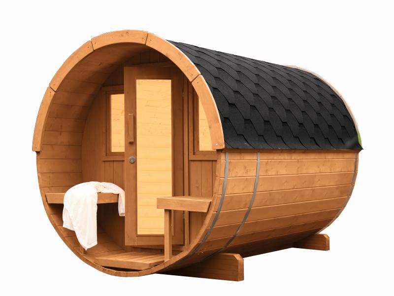 Wolff Finnhaus Saunafass Basic 280 montiert DS schwarz Anstrich Kiefer