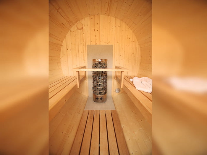 Wolff Finnhaus Saunafass Basic 280 montiert DS schwarz Anstrich Walnuss