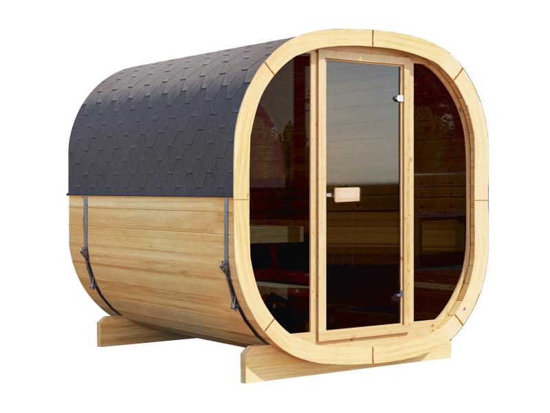 Wolff Finnhaus Saunafass Calina 2123 als Bausatz, inkl. Glasfront