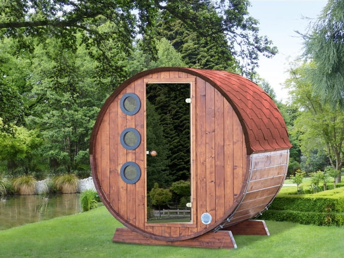 Wolff Finnhaus Saunafass Mini 160 als Bausatz inkl. roten Schindeln