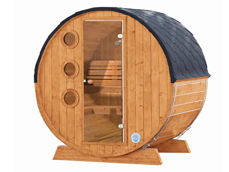 Wolff Finnhaus Saunafass Mini 160 komplett montiert inkl. schwarzen Schindeln, Kiefer