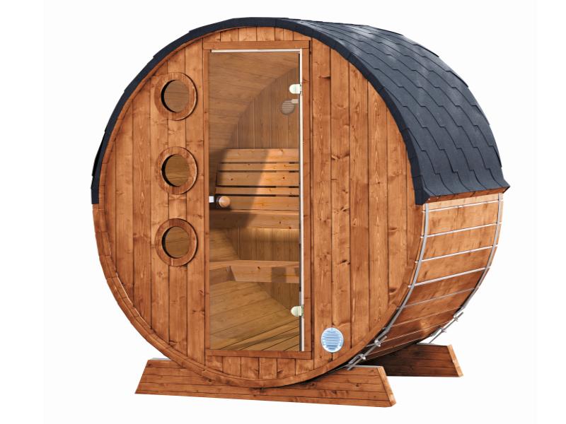 Wolff Finnhaus Saunafass Mini 160 komplett montiert inkl. schwarzen Schindeln, Walnuss