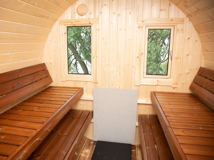 Wolff Finnhaus Saunafass Svenja 1 Premium Bausatz mit schwarzen Dachschindeln