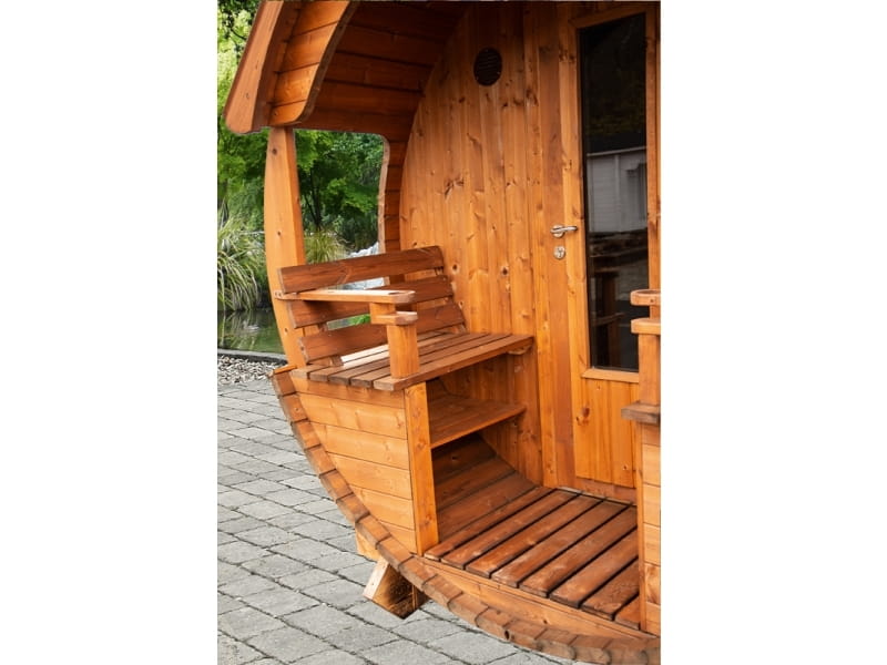 Wolff Finnhaus Saunafass Svenja 1 Premium Bausatz mit schwarzen Dachschindeln