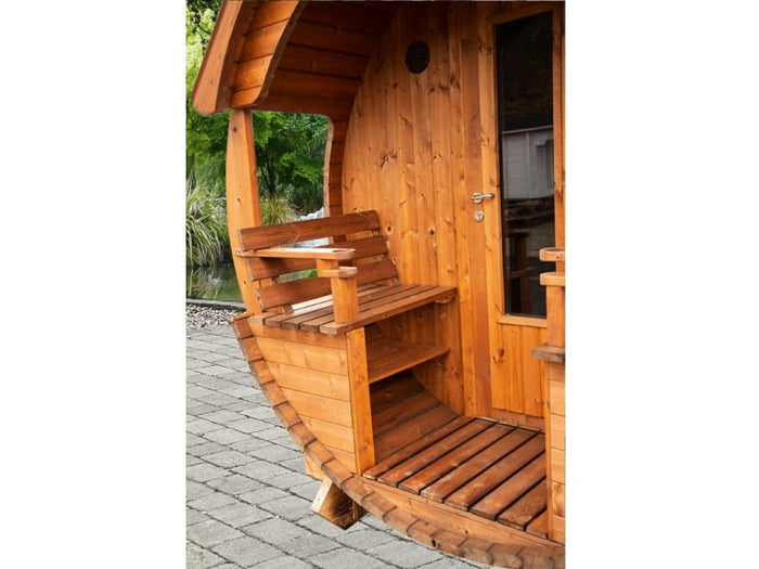 Wolff Finnhaus Saunafass Svenja 1 Premium Bausatz mit schwarzen Dachschindeln