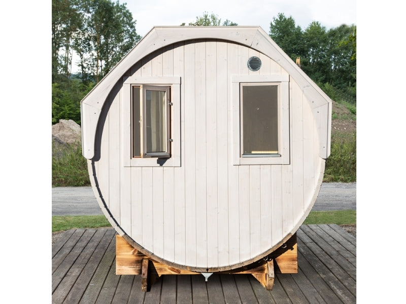 Wolff Finnhaus Saunafass Svenja 1 Premium Bausatz mit schwarzen Dachschindeln