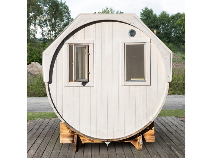 Wolff Finnhaus Saunafass Svenja 1 Premium Bausatz mit schwarzen Dachschindeln